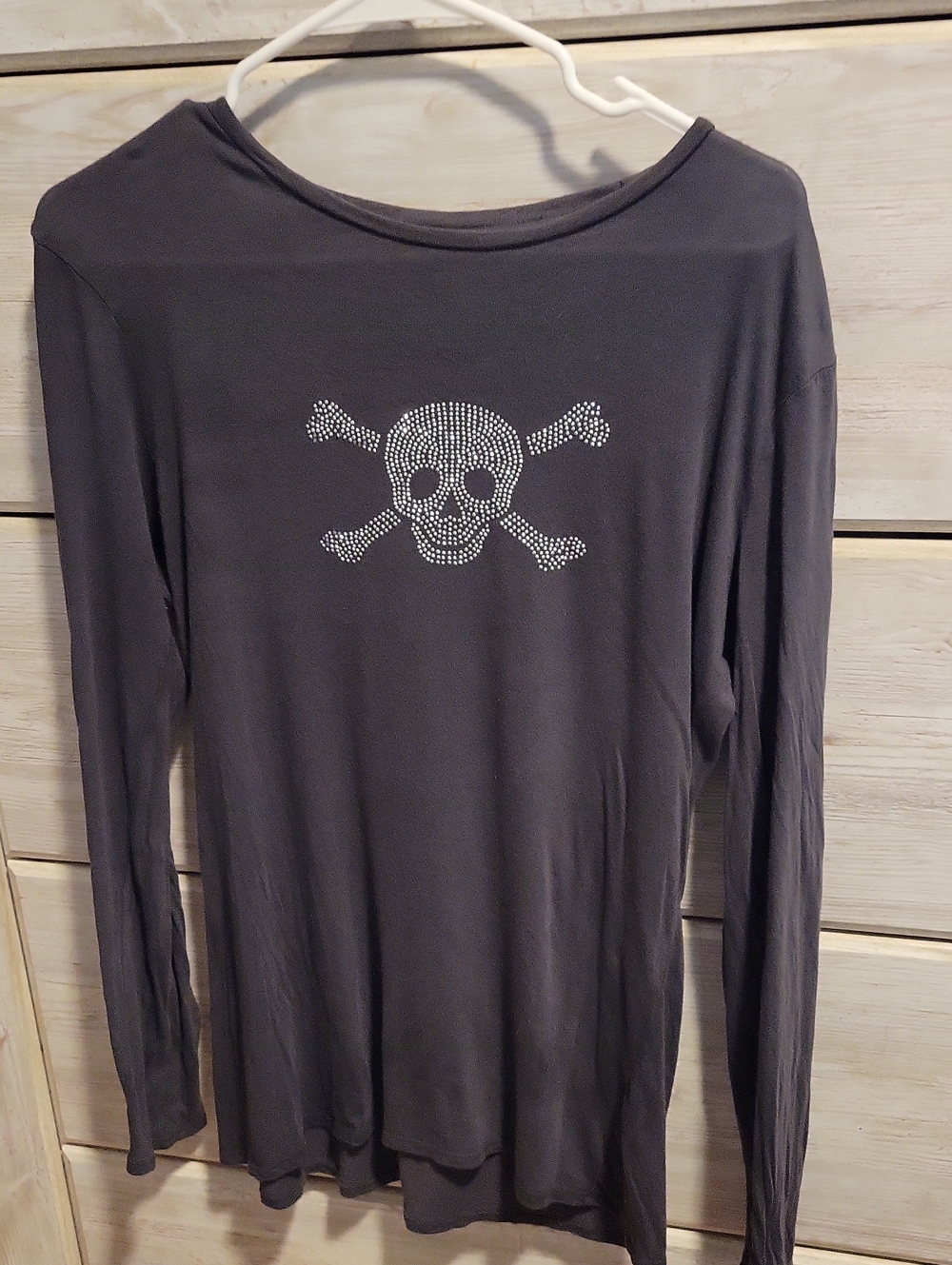 Wesc Black Long-Sleeve Top with Rhinestone Skull